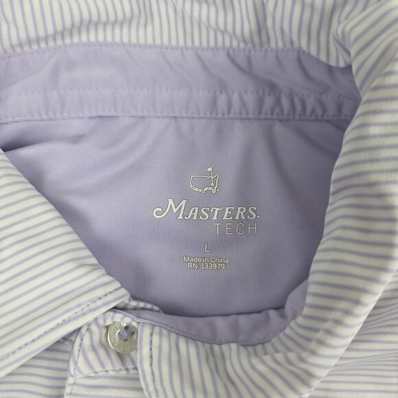 Masters Tech Polo Shirt Mens Large Purple White Stripe Golf Performance Stretch - Picture 3 of 9